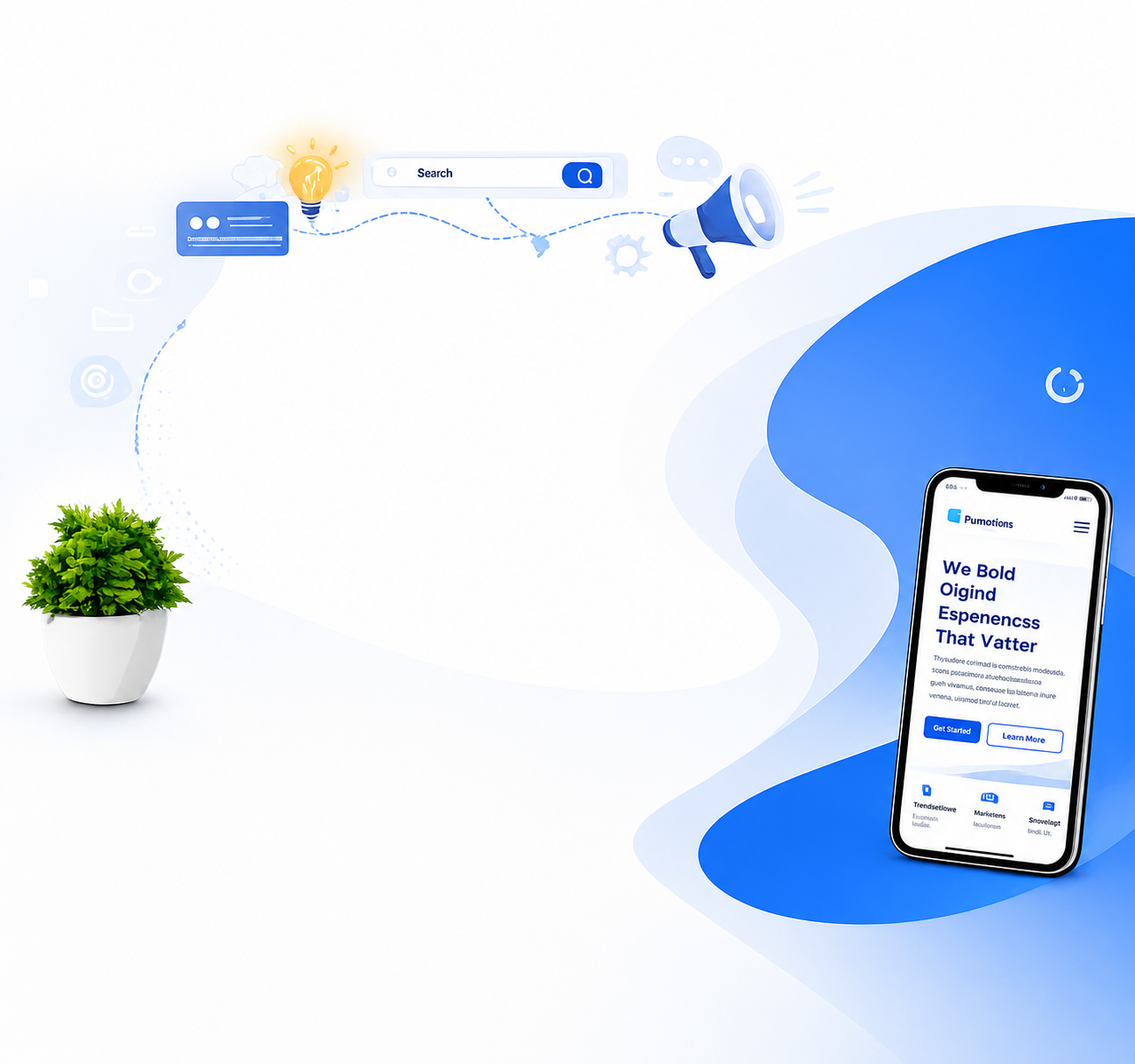 Digital solutions workspace with plant and phone