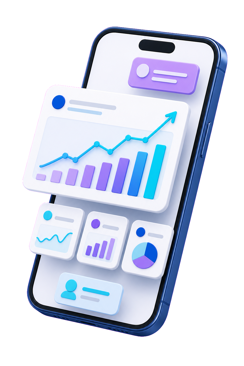 Tilted 3D social media growth and analytics dashboard