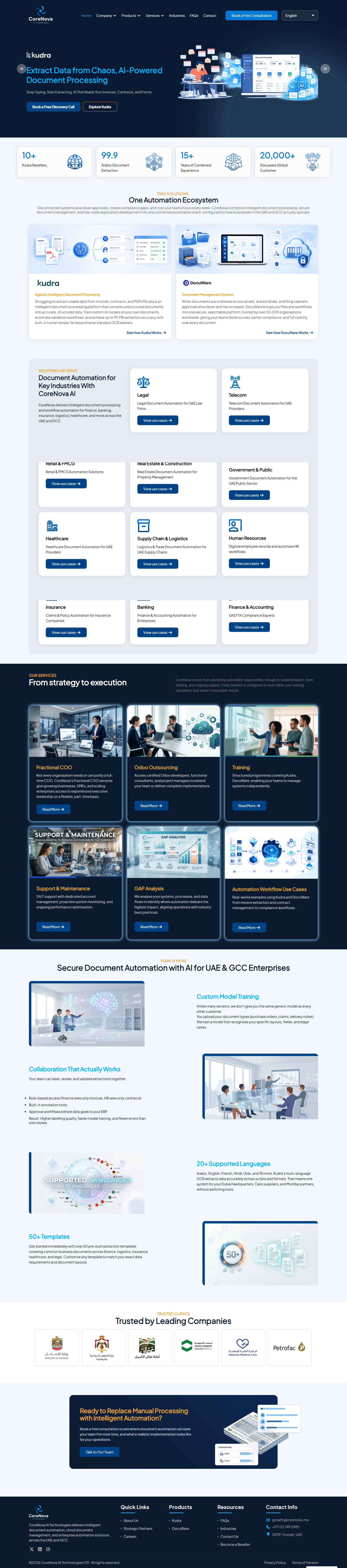 Full-page screenshot of Corenovai